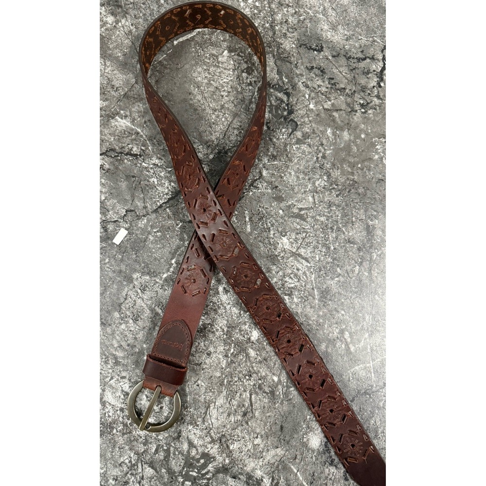 Rolfs Womens Genuine Leather Perforated Dark Brown Belt Size Large - Western